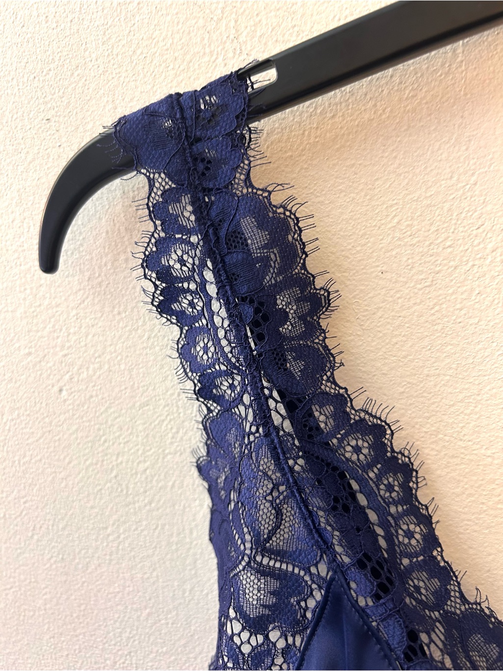 We Are We Wear Navy Satin Lace Trimmed Triangle Bralette Size Medium — image 5 of 8
